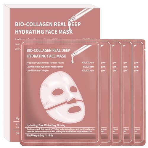 Qawnfy 5PCS BioCollagen Face Mask Biocollagen Real Deep Mask Collagen Mask Overnight Hydrating Hydrogel Masks Anti Aging Firming Elasticity Improvement for All Skin Types 119 Fl Oz - Image 1