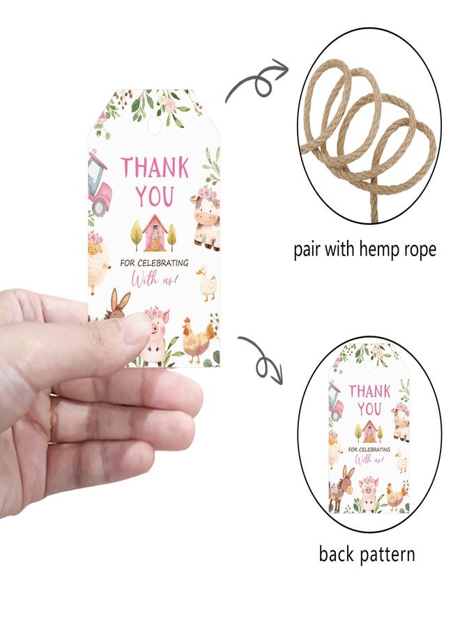 Aukolass 50pcs Farm Animals Thank You Tags, Barnyard Party Gift Tags for Farm Themed Birthday and Baby Shower Party Gift Wrapping Decoration (Pink) - Image 3