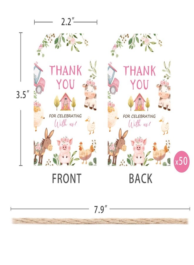 Aukolass 50pcs Farm Animals Thank You Tags, Barnyard Party Gift Tags for Farm Themed Birthday and Baby Shower Party Gift Wrapping Decoration (Pink) - Image 2