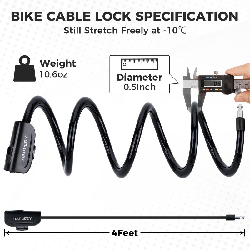 Hapleby Premium Bike Lock with 2pcs Keys, Professional Bike Cable Lock of 4 Feet, Heavy Duty Bicycle Lock Cable for Strong Anti-Theft, Come with 1PCS Mounting Bracket - Image 5