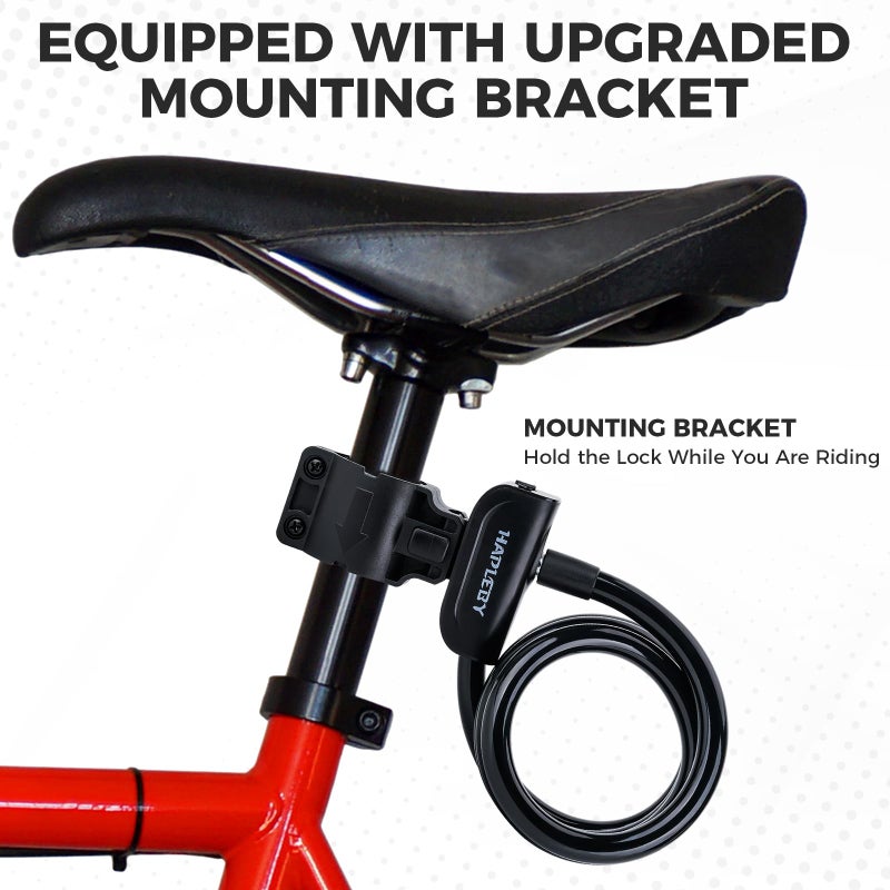 Hapleby Premium Bike Lock with 2pcs Keys, Professional Bike Cable Lock of 4 Feet, Heavy Duty Bicycle Lock Cable for Strong Anti-Theft, Come with 1PCS Mounting Bracket - Image 4