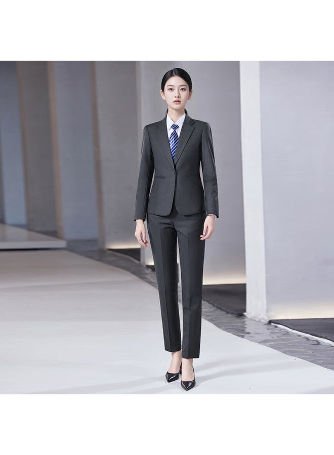 Teluoman Gray Wrinkle-free Women's Blazer Suit Professional Business Formal Interview Jacket Hotel Property Workwear - Image 3