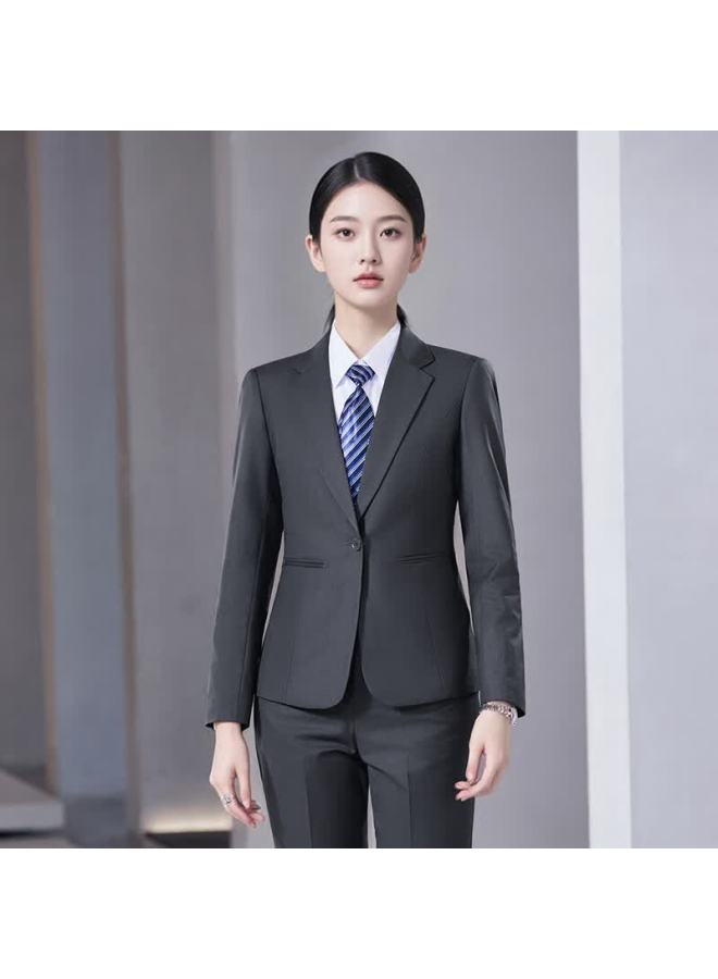 Teluoman Gray Wrinkle-free Women's Blazer Suit Professional Business Formal Interview Jacket Hotel Property Workwear - Image 1