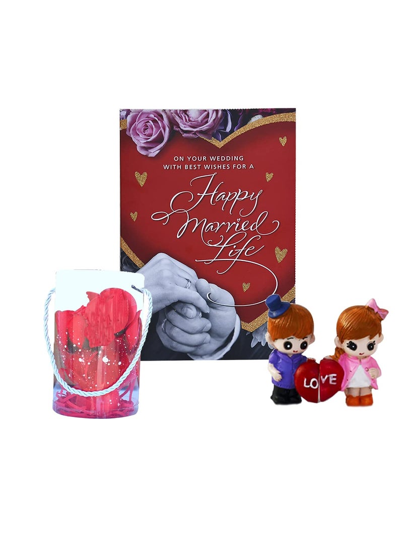 Saugat Traders Saugat Traders Love Gift Combo for Girlfriend, Boyfriend - Love Greeting Card, Cute Couple Miniature, Red Rose Flower Bag - Valentines Day - Anniversary Gift  - Image 1