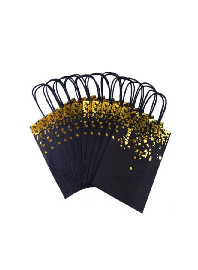 12 كيسًا ورقيًا بمقابض، أكياس هدايا سوداء وذهبية، أكياس تسوق، أكياس ورق كرافت سائبة، أكياس هدايا للحفلات، مناسبة لأعياد الميلاد وحفلات الزفاف وديكورات الحفلات وما إلى ذلك (8.28 * 5.91 * 3.15 بوصة) - Image 1