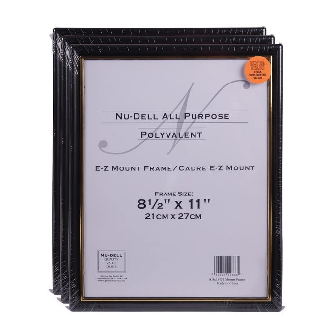 3 85 X 11 ECONOMY EZ MOUNT DOCUMENT FRAME WITH PLASTIC FACE VALUE PACK BLACK W GOLD TRIM