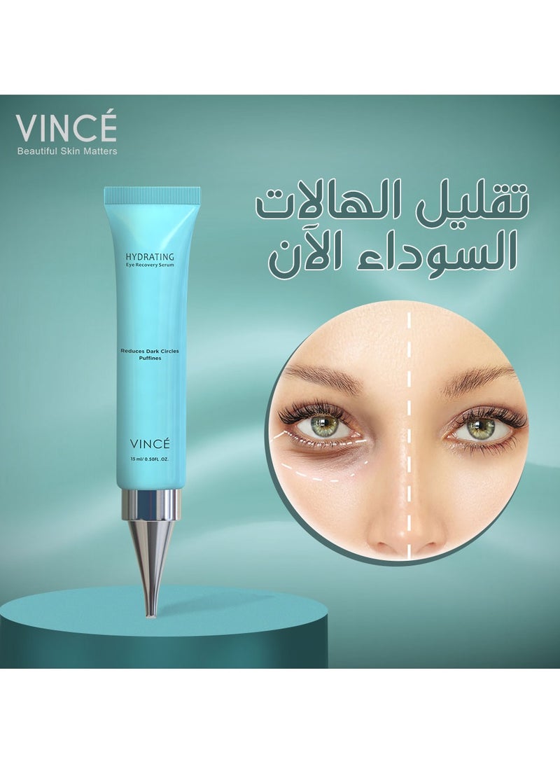 VINCE Eye Recovery Serum – Advanced Formula to Reduce Dark Circles, Puffiness, Eye Bags & Deep Fine Lines – Boosts Collagen, Brightens & Hydrates Under Eye Area – Makeup-Friendly, 15ml  - Image 2