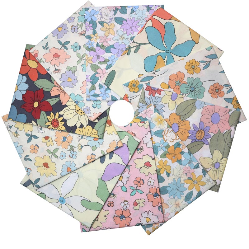 Hanjunzhao 10pcs Fat Quarters Fabric Bundles, Quilting Sewing Precut Cotton Fabric, 18 x 22 inches, Floral Print - Image 1