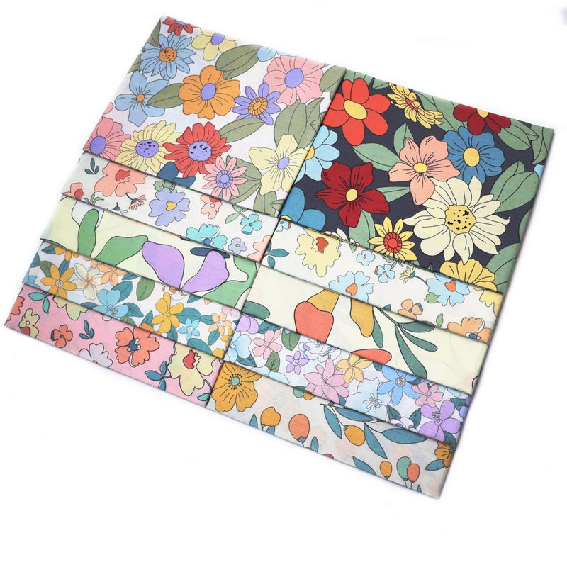 Hanjunzhao 10pcs Fat Quarters Fabric Bundles, Quilting Sewing Precut Cotton Fabric, 18 x 22 inches, Floral Print - Image 4