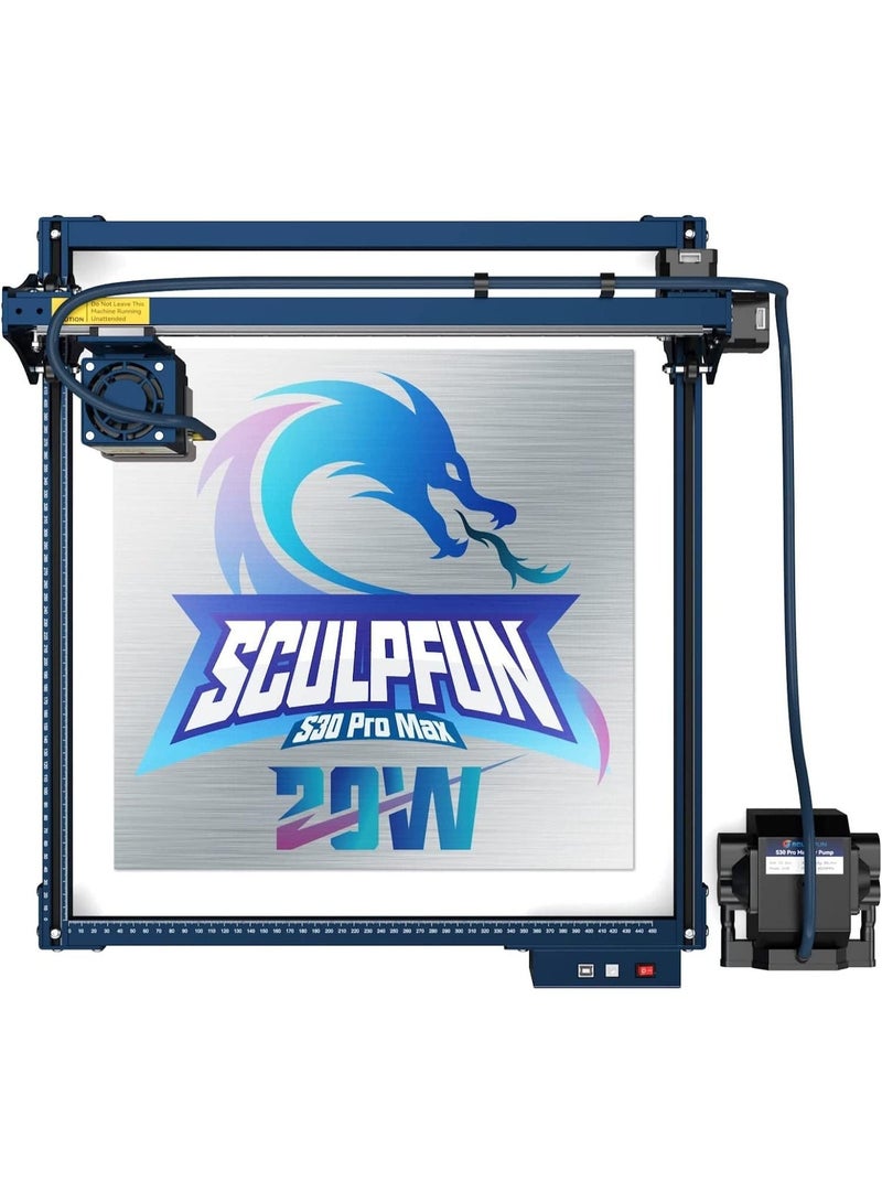 سكلبفون آلة نقش ليزر SCULPFUN S30 Pro Max بقوة 20 واط مع نفخ هواء تلقائي، دقة عالية 0.08*0.1 مم، عمر خدمة 10 أضعاف، مساحة نقش قابلة للتوسيع حتى 900x890 مم - Image 1