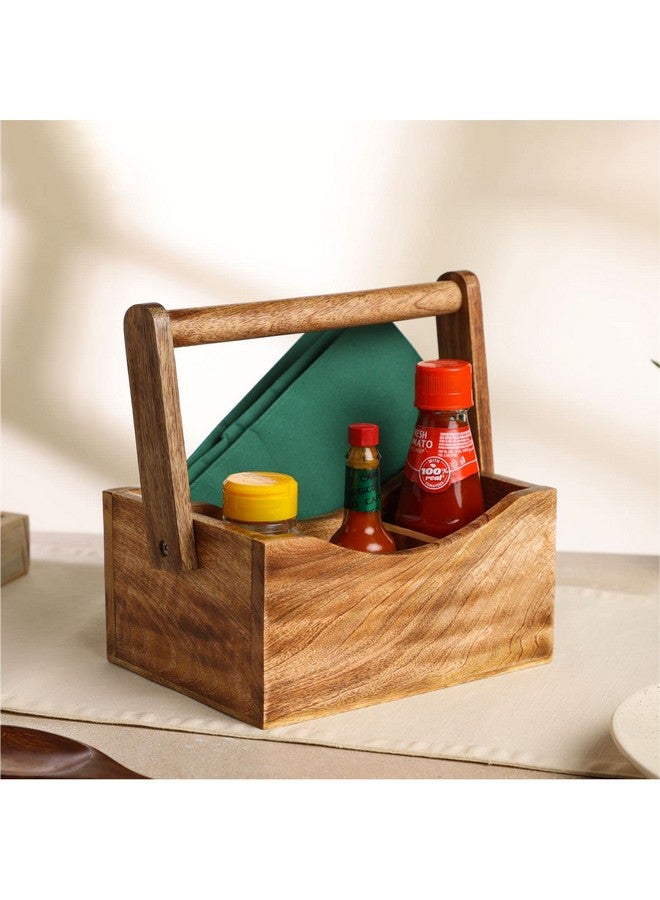 dudki Wooden Cutlery Holder | Spoon Stand for Dining Table | Chammach Stand | Cutlery holder | Caddy organizer for kitchen storage spoons forks knives tissue paper Dispenser | Mango Wood 4 Section - Image 1