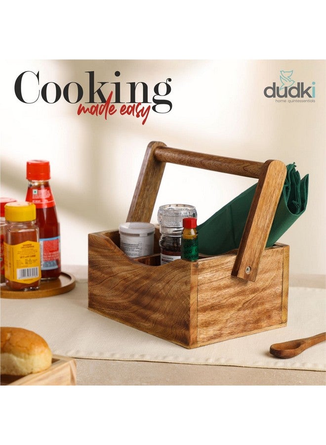 dudki Wooden Cutlery Holder | Spoon Stand for Dining Table | Chammach Stand | Cutlery holder | Caddy organizer for kitchen storage spoons forks knives tissue paper Dispenser | Mango Wood 4 Section - Image 5