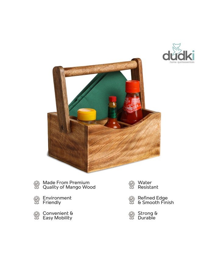 dudki Wooden Cutlery Holder | Spoon Stand for Dining Table | Chammach Stand | Cutlery holder | Caddy organizer for kitchen storage spoons forks knives tissue paper Dispenser | Mango Wood 4 Section - Image 4