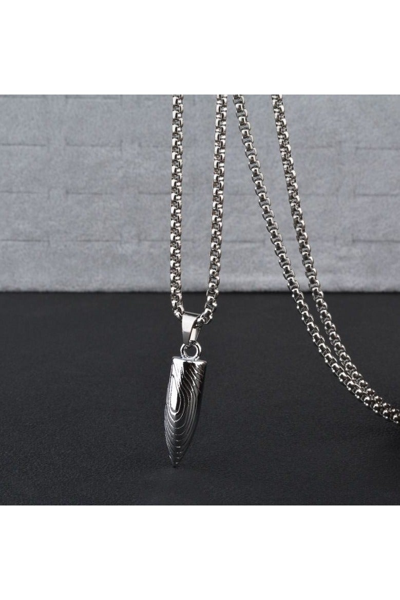 Men’s Vintage Drop Pendant Necklace – 70cm Stainless Steel Chain with 38x10mm Textured Alloy Geometric Charm – Silver Tone, Retro Style - Image 3