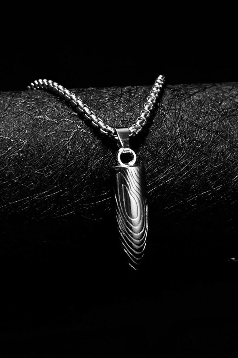 Men’s Vintage Drop Pendant Necklace – 70cm Stainless Steel Chain with 38x10mm Textured Alloy Geometric Charm – Silver Tone, Retro Style - Image 4