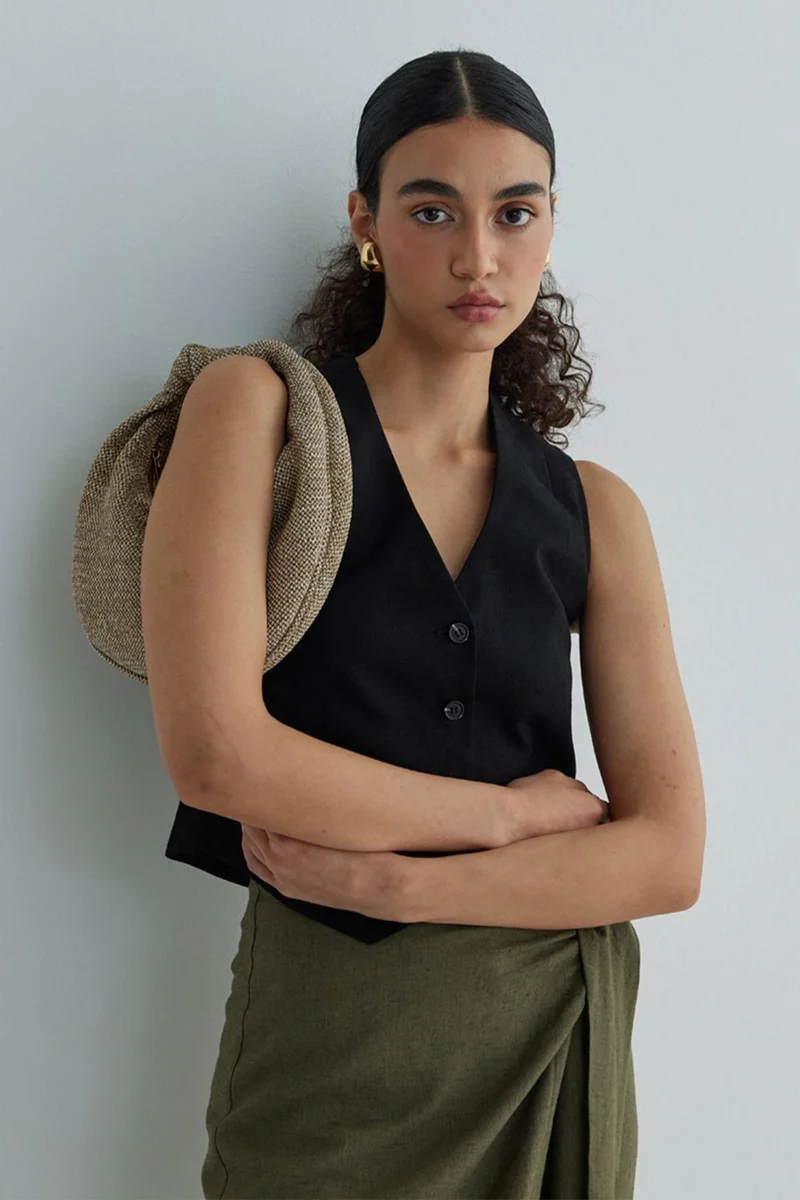 سود كوليكشن Black Gabriel Buttoned Linen Vest