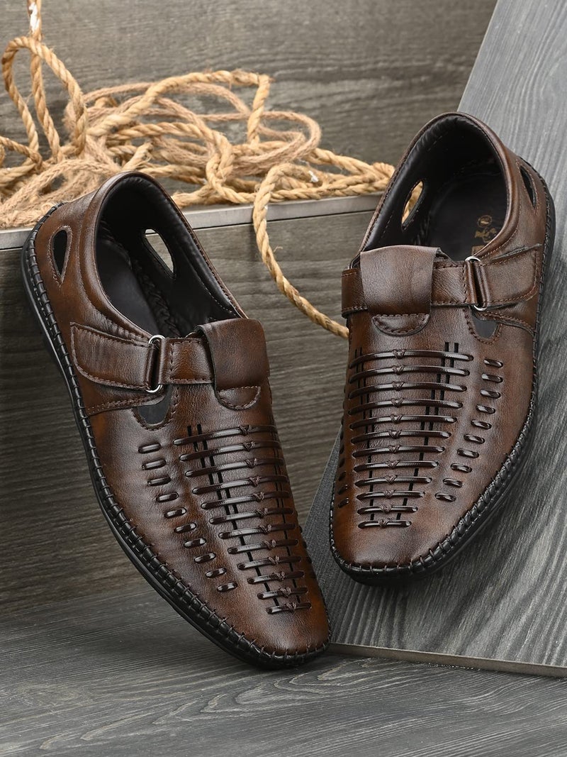 MACTREE Men Brown Flexible-Stitched Sole Premium Sandals BlastLane-8 - Image 2
