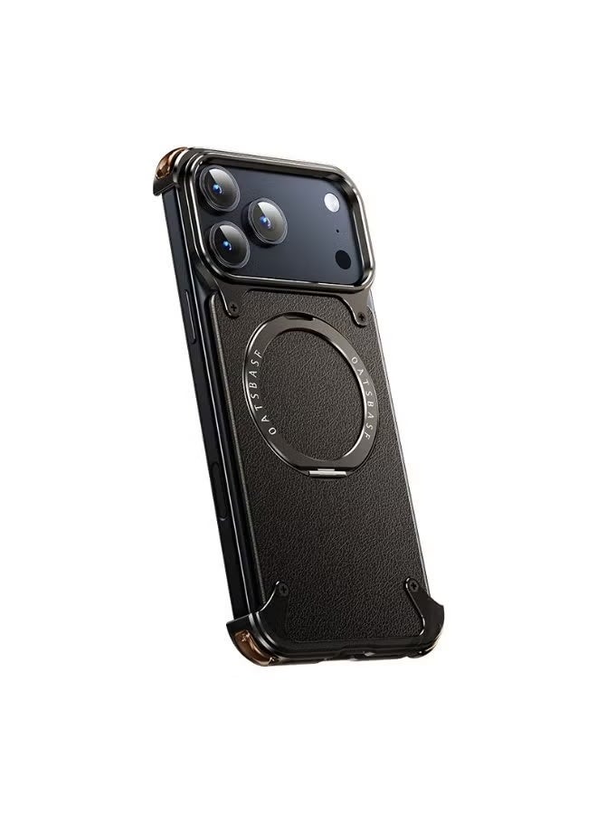 OATSBASF Case For iPhone 17 Pro With Built In Kickstand Shock Absorption Aerospace Grade Aluminum Shell Slim Minimalist Protective Cover Black - Image 1