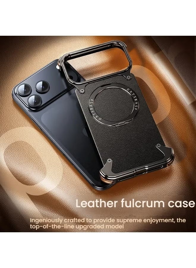 OATSBASF Case For iPhone 17 Pro With Built In Kickstand Shock Absorption Aerospace Grade Aluminum Shell Slim Minimalist Protective Cover Black - Image 4