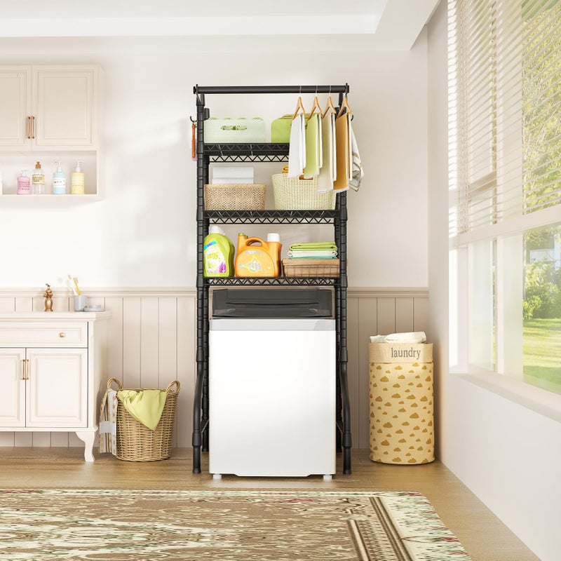 Ulif U11 Mini Over Washer and Dryer Shelves, 3 Tiers Laundry Room Storage and Organizer Standing Shelf, Metal Freestanding Clothes Drying Rack, 28.3â€W x 19.7â€D x 77.6â€H, Black - Image 5