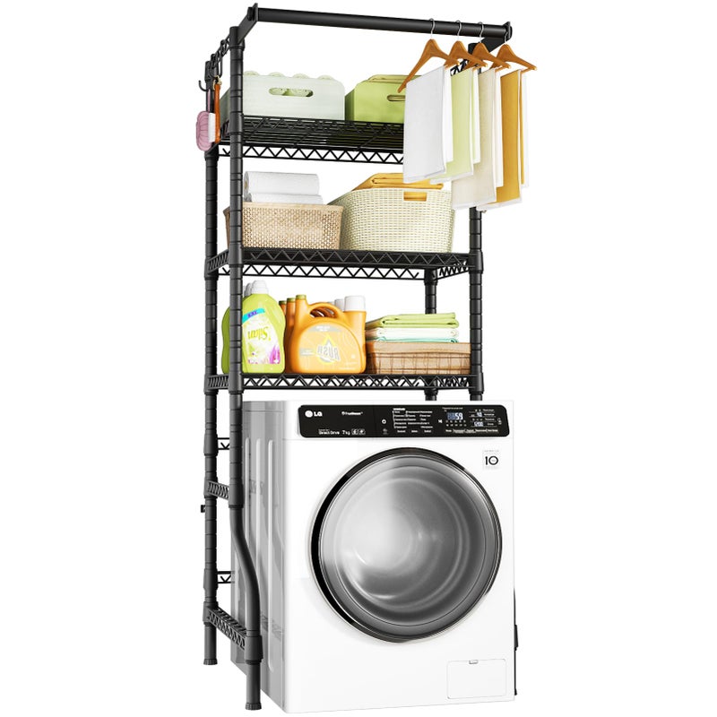 Ulif U11 Mini Over Washer and Dryer Shelves, 3 Tiers Laundry Room Storage and Organizer Standing Shelf, Metal Freestanding Clothes Drying Rack, 28.3â€W x 19.7â€D x 77.6â€H, Black - Image 1