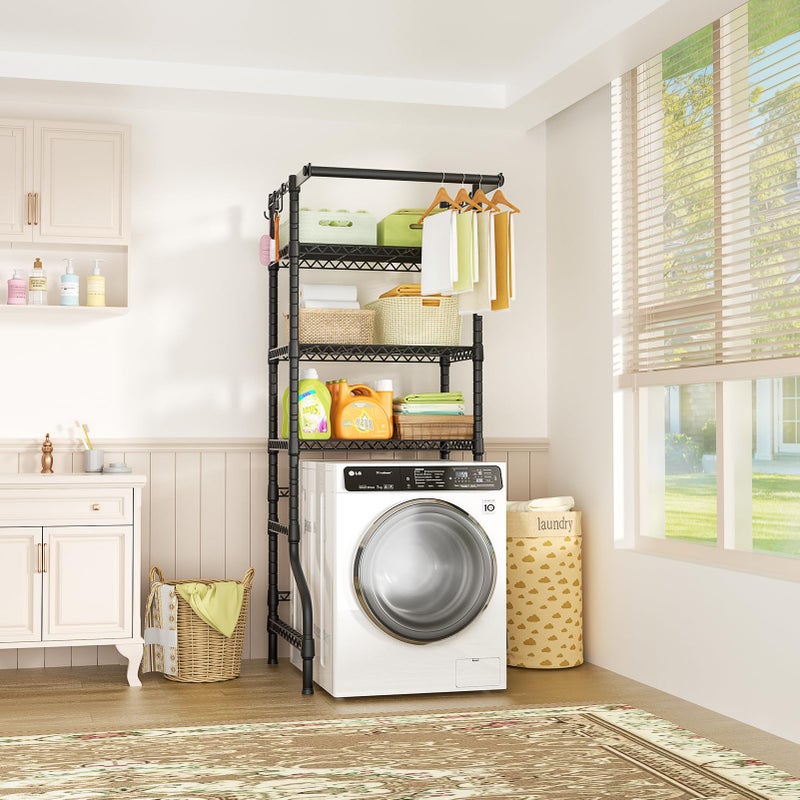 Ulif U11 Mini Over Washer and Dryer Shelves, 3 Tiers Laundry Room Storage and Organizer Standing Shelf, Metal Freestanding Clothes Drying Rack, 28.3â€W x 19.7â€D x 77.6â€H, Black - Image 2