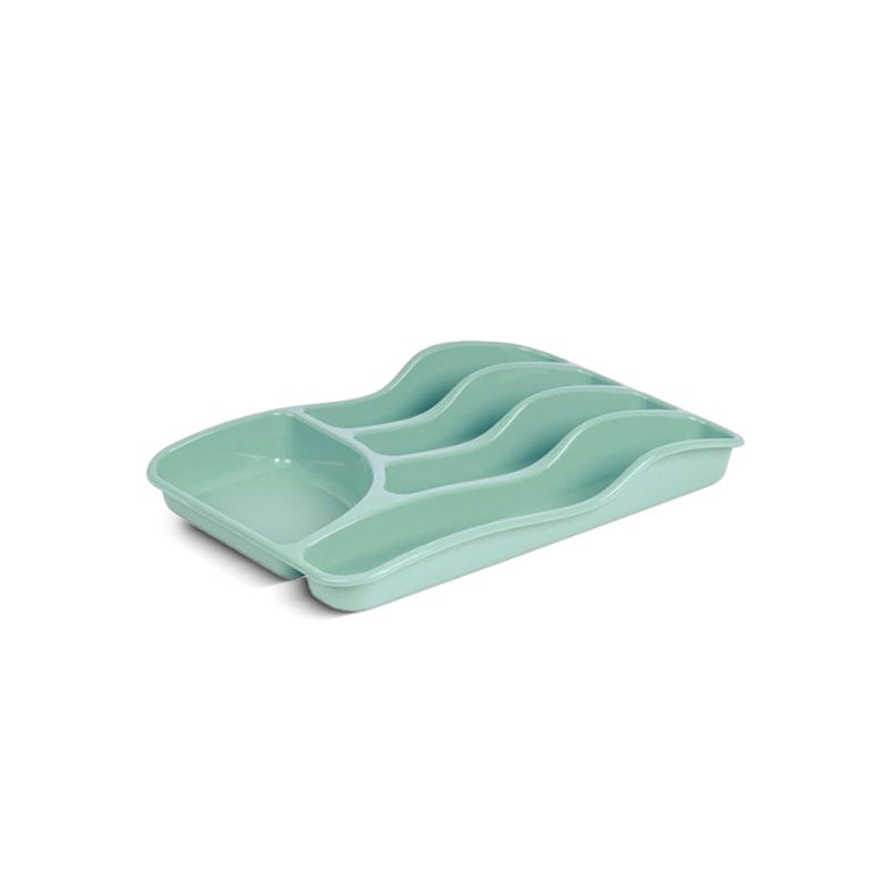Spanish Cutlery Tray – Soft Green – 5 Compartments – BPA-Free Drawer Organizer for Spoons, Forks & Knives – Made in Spain