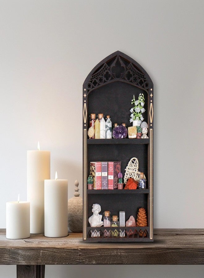 FNYDOX Gothic Crystal Shelf Display for Wall, Wooden Rock Gem Healing Stone Display Shelf Wall Mounted, Crystal Holder Trinket Organizer Knick Knack Shelf, Gothic Witchy Decor Gifts for Women - 2025 UPGRADED - Image 5