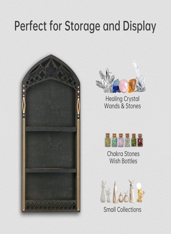 FNYDOX Gothic Crystal Shelf Display for Wall, Wooden Rock Gem Healing Stone Display Shelf Wall Mounted, Crystal Holder Trinket Organizer Knick Knack Shelf, Gothic Witchy Decor Gifts for Women - 2025 UPGRADED - Image 3