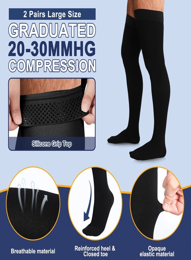 Zhanmai 2 Pairs Thigh High Men's Compression Socks 20-30 Mmhg Compression Stocking with Silicone Grip Men's Dress Socks(2X-Large) - Image 2