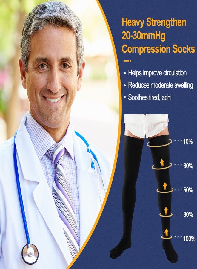 Zhanmai 2 Pairs Thigh High Men's Compression Socks 20-30 Mmhg Compression Stocking with Silicone Grip Men's Dress Socks(2X-Large) - Image 3