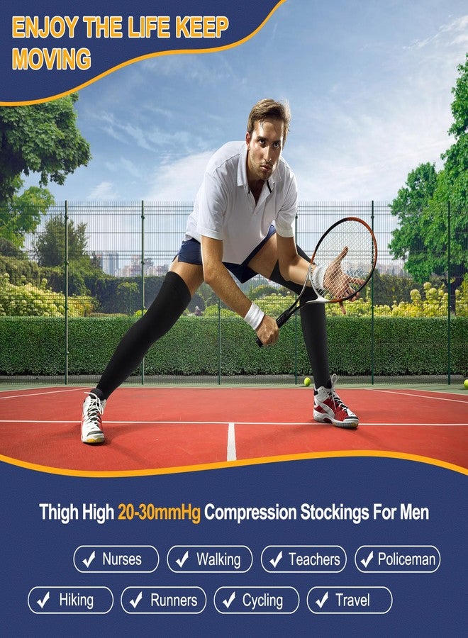 Zhanmai 2 Pairs Thigh High Men's Compression Socks 20-30 Mmhg Compression Stocking with Silicone Grip Men's Dress Socks(2X-Large) - Image 5
