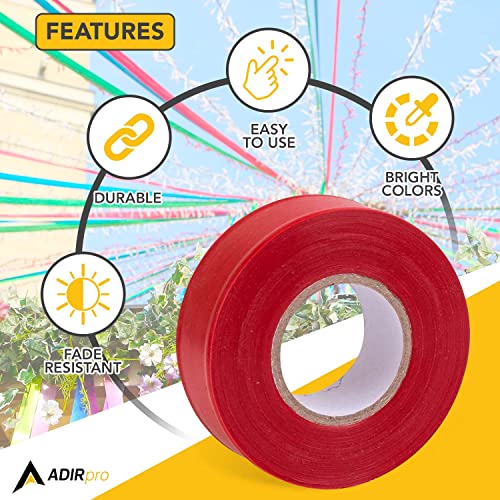 AdirPro 12 Pack Fluorescent Flagging Tape - Multipurpose Neon Marking Tape - Great Visual Labeling & Tagging for Home & Workplace Use (Fluorescent Red, 150 feet) - Image 4