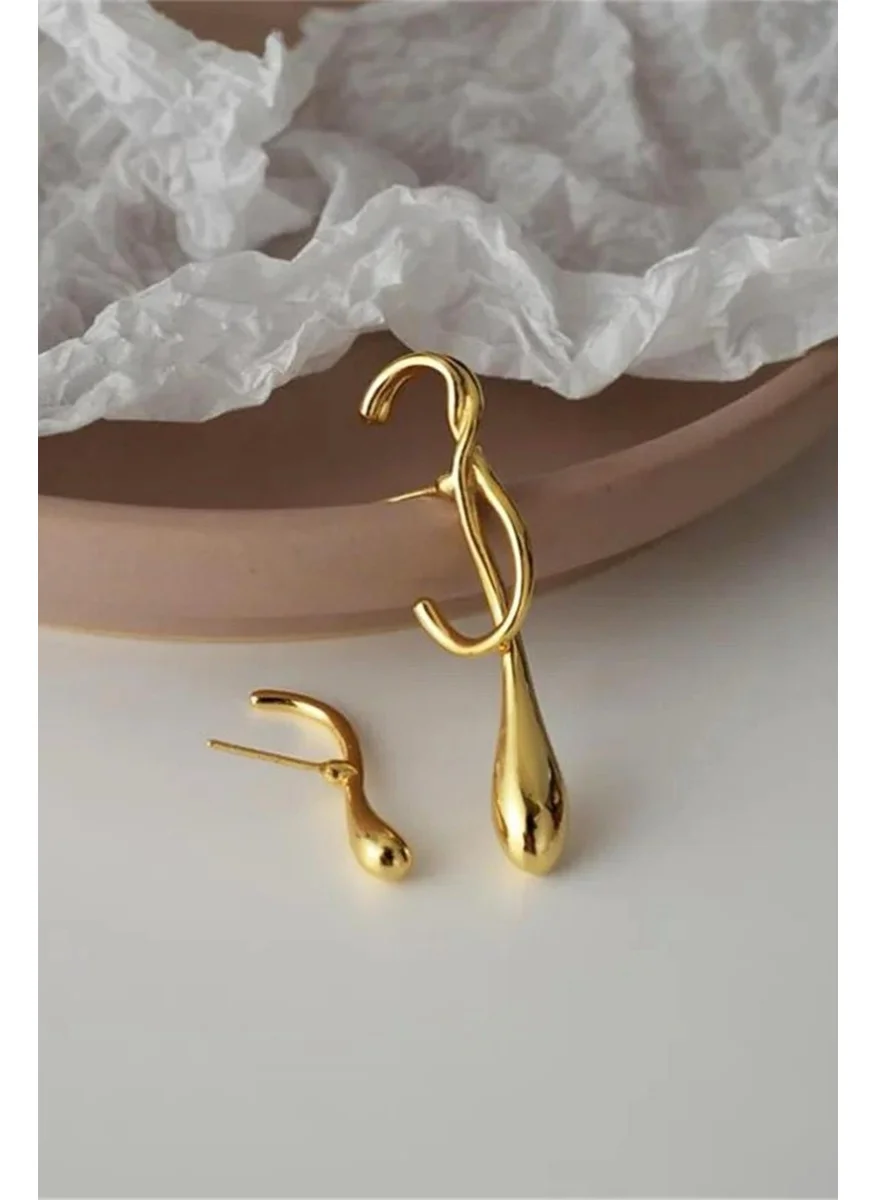 Bahels Gold Color Trend Asymmetrical Water Drop Earrings