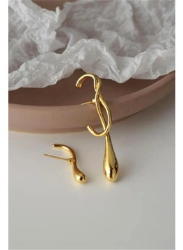 Bahels Gold Color Trend Asymmetrical Water Drop Earrings  - Image 2
