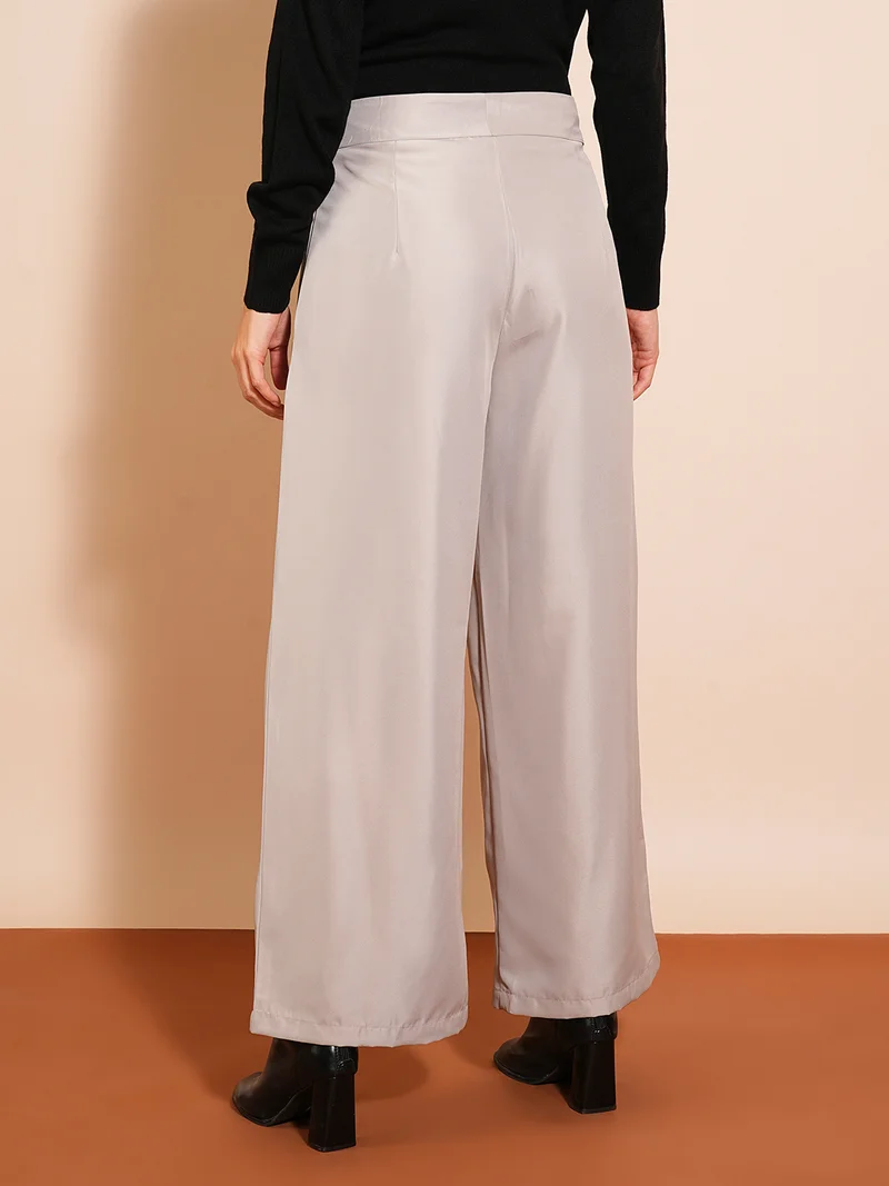 globus Women Solid Flared High-Rise Pleated Formal Trousers
