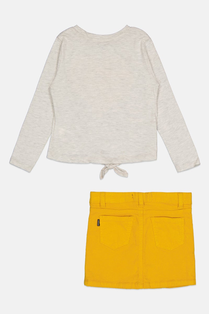 DKNY Toddlers Girl 2 Piece Glitter Graphic Top And Corduroy Skirt Set, Grey  - Image 2