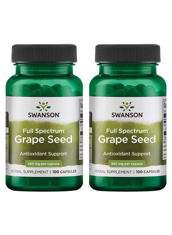 SWANSON Grape Seed Heart Antioxidant Free Radicals Healthy Blood Pressure Support Polyphenols Opcs Herbal Supplement 380 Mg 100 Capsules (2 Pack) - Image 1