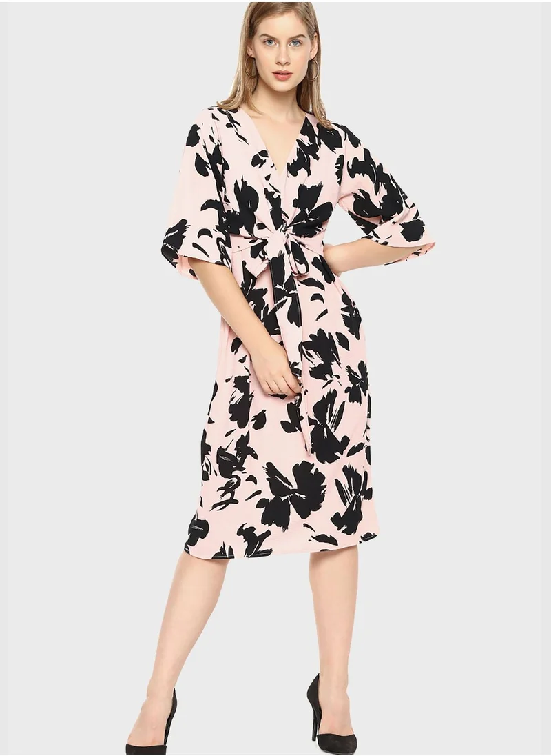 Campus Sutra Printed dress with tie waist