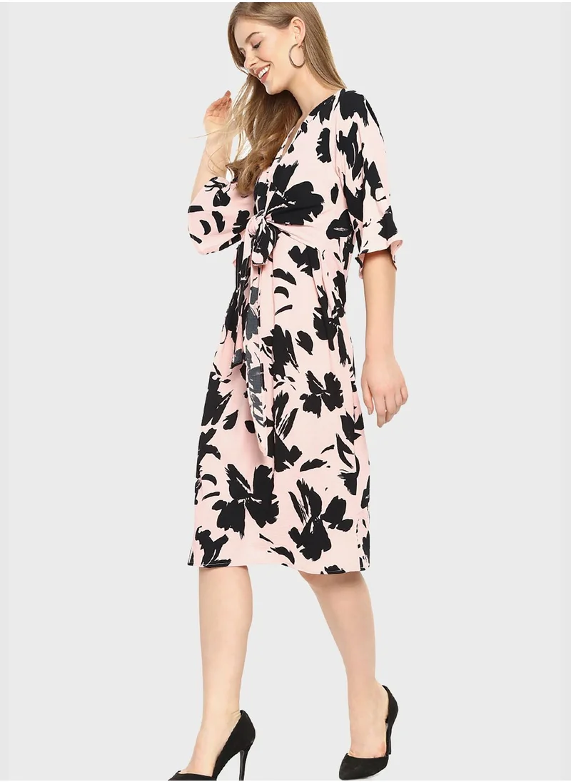 Campus Sutra Printed dress with tie waist