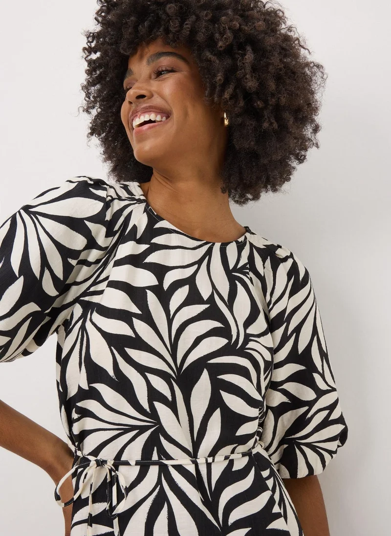 Matalan Et Vous Black Palm Tie Waist Mini Dress