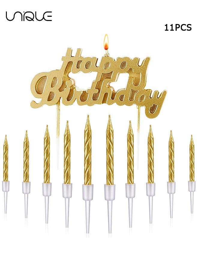 Unique 11 Pcs Candle Set - 2.95 inch Candle Short Thin Spiral Candle - Happy Birthday Candle Cake Birthday Candle Ornament - For Cake Decorating Birthday Decoration Party Supplies (Gold)  - Image 1