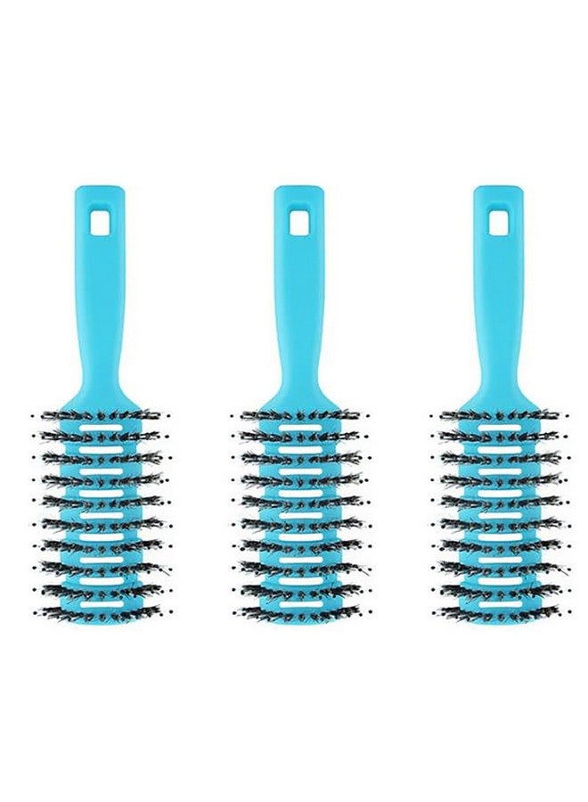Kuber Industries Hair Brush | Flexible Bristles Brush | Hair Brush With Paddle | Quick Drying Hair Brush | Suitable For All Hair Types | Round Vented Hair Brush | 3 Piece | C13-X-Ble | Blue - Image 1