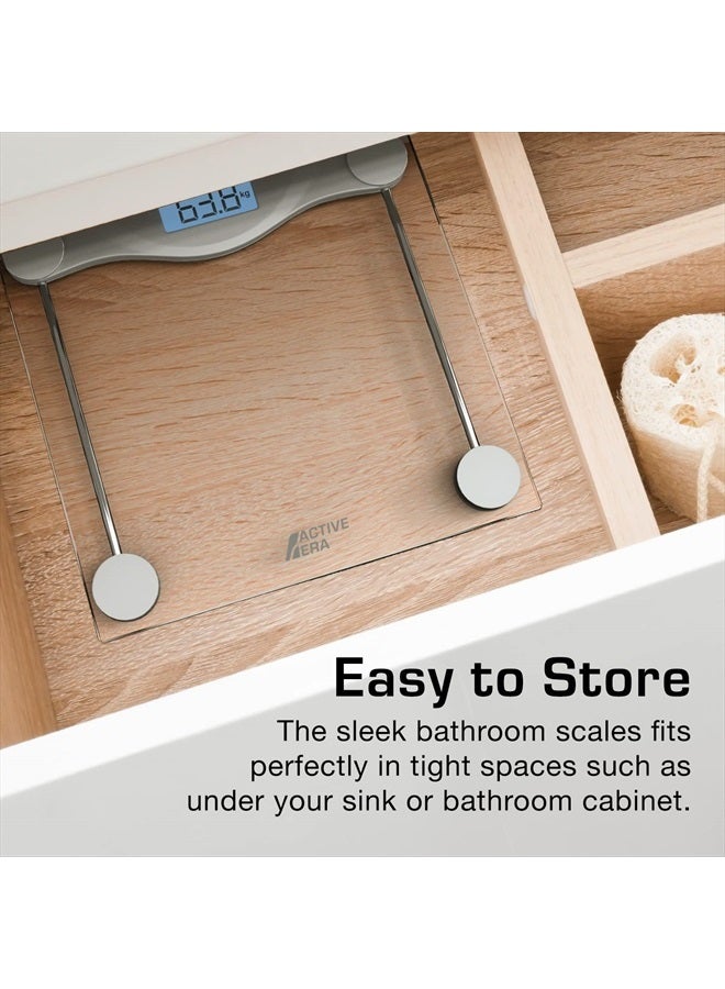 ACTIVE ERA Digital Body Weight Scale - Ultra Slim High Precision Bathroom Scale with Tempered Glass, Step-on Technology and Backlit Display - Body Weighing Scale 180kg / 400lb (lbs/Stone/kgs) - Image 5