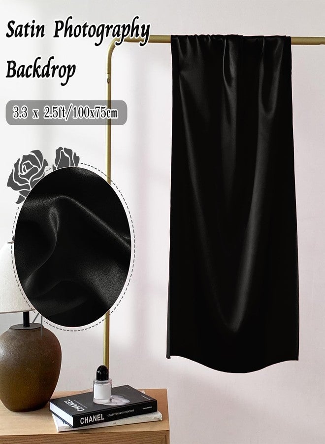 RUDONG M Satin Photography Backdrop 3.3x2.5ft - Wrinkle-Free Silky Fabric Background for Jewelry/Cosmetics/Flat Lay/Studio, Black Backdrop Cloth (100x75cm) - Image 4