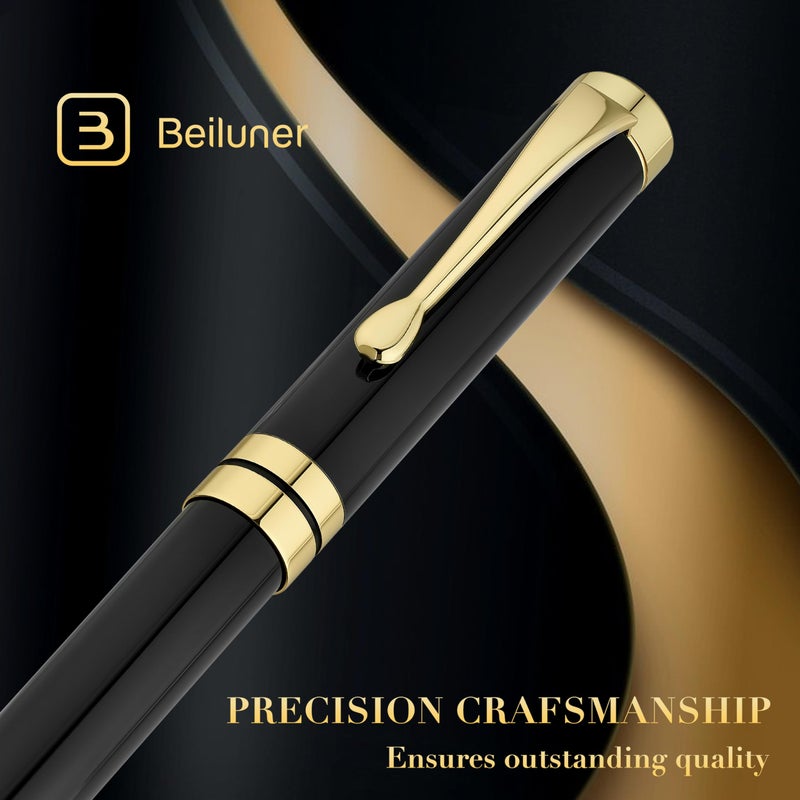 BEILUNER Ballpoint Pens, Stunning Black Chrome Metal Pen with Golden Trim, Best Ball Pen Gift Set for Men & Women, Professional, Executive, Office, Nice Pens-Gift Box with 0.5mm Black Extra Refill - Image 2