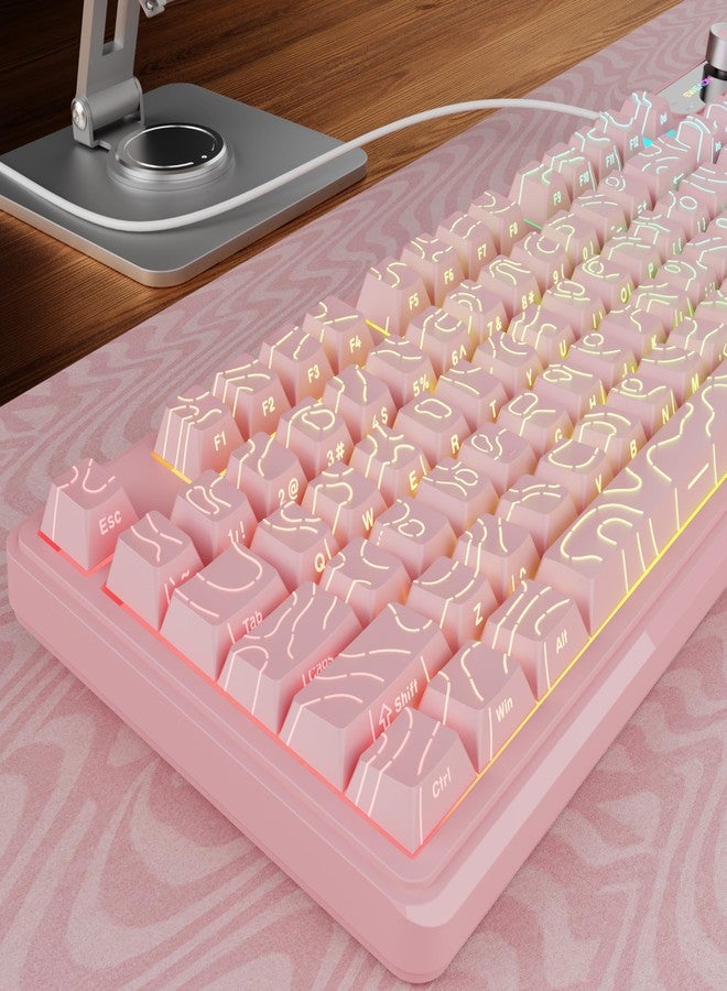 Eweadn لوحة مفاتيح EWEADN V102 سلكية، 98 مفتاحًا، لوحة مفاتيح ألعاب بلون كريمي مع لوحة أرقام وشاشة عرض ومقبض وسائط، إضاءة RGB، لوحة مفاتيح كمبيوتر سلكية صامتة لطيفة لأجهزة الكمبيوتر المحمولة والكمبيوتر الشخصي - وردي فاتح - Image 1