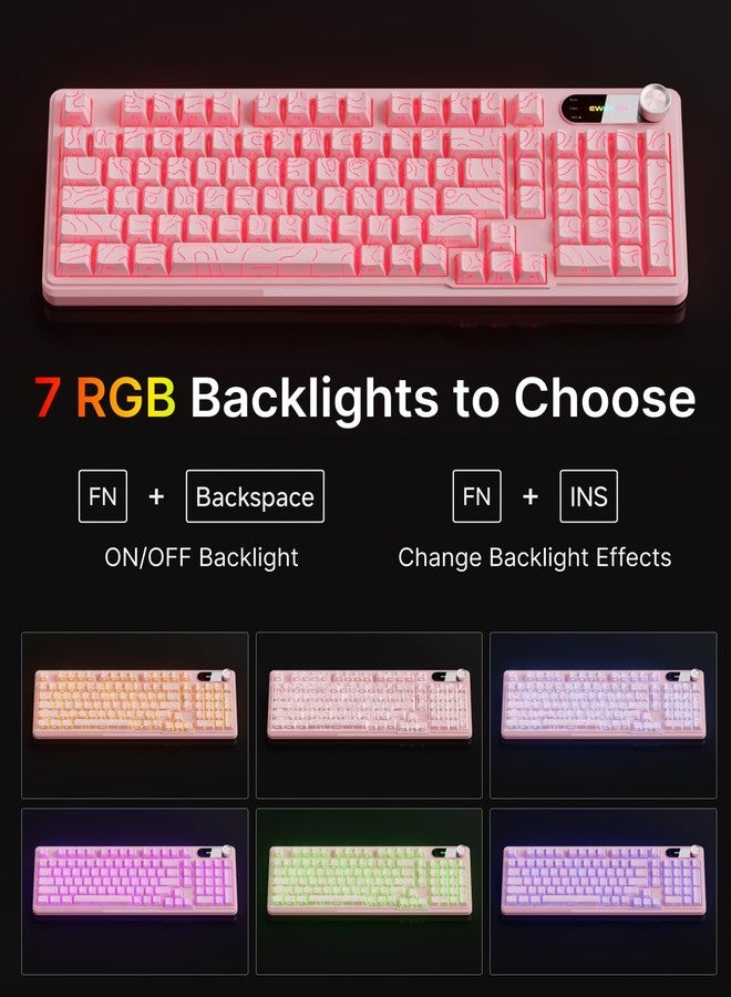 Eweadn لوحة مفاتيح EWEADN V102 سلكية، 98 مفتاحًا، لوحة مفاتيح ألعاب بلون كريمي مع لوحة أرقام وشاشة عرض ومقبض وسائط، إضاءة RGB، لوحة مفاتيح كمبيوتر سلكية صامتة لطيفة لأجهزة الكمبيوتر المحمولة والكمبيوتر الشخصي - وردي فاتح - Image 3