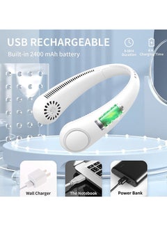PADOM Padom Neck Fan, Hands Free 360° Cooling Personal Fan, USB Rechargeable Portable Neck Fan with 3 Wind Speed for Traveling Office Sports White  - Image 4