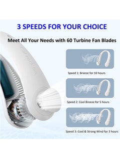 PADOM Padom Neck Fan, Hands Free 360° Cooling Personal Fan, USB Rechargeable Portable Neck Fan with 3 Wind Speed for Traveling Office Sports White  - Image 5